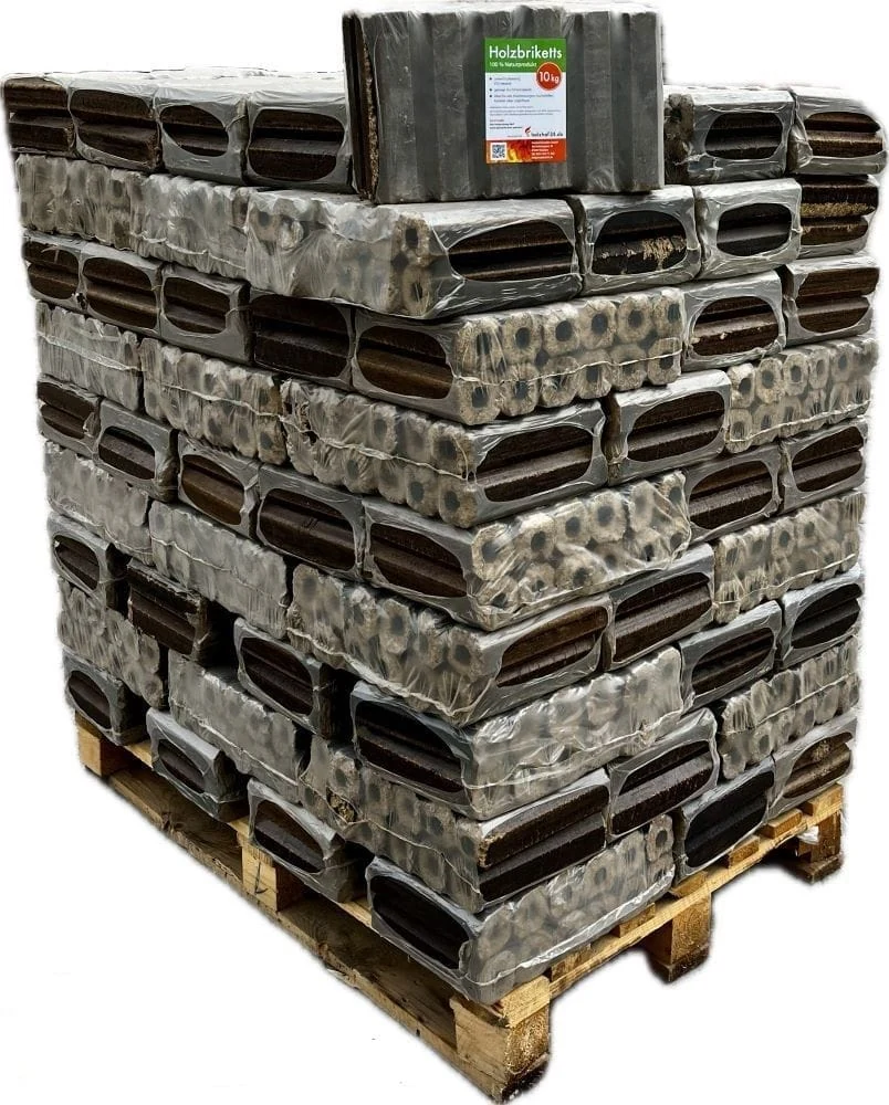 Pini Kay Hartholzbriketts Eiche mit Zugloch – Palette mit 96 Packungen à 10 kg