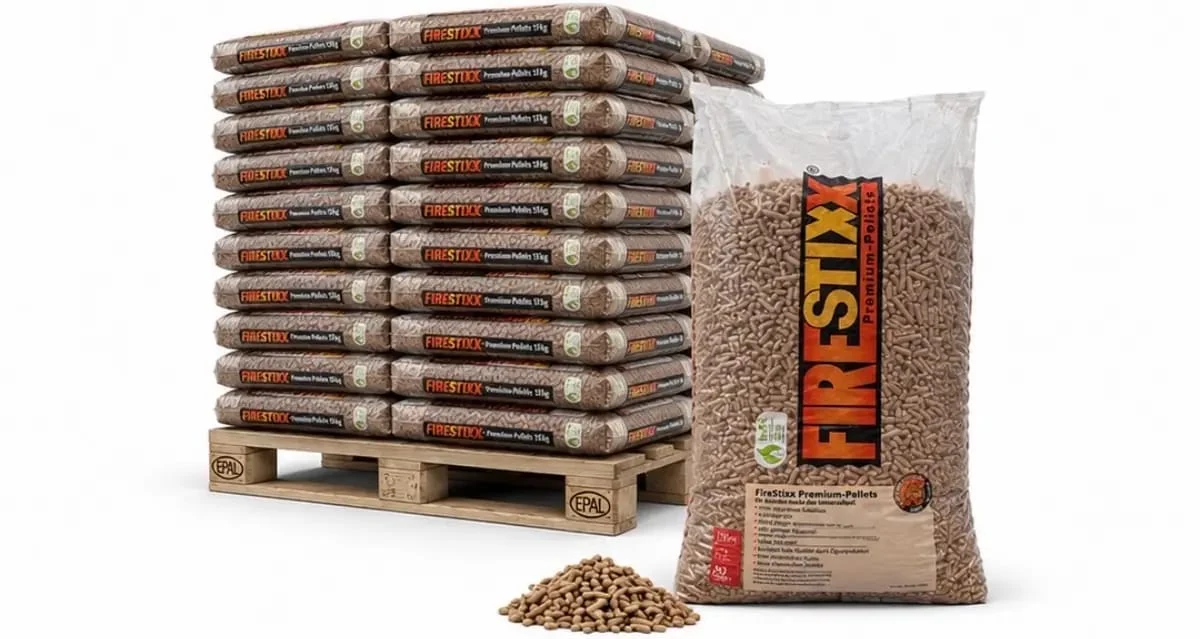 FireStixx Premium Holzpellets – Palette mit 66 Säcken à 15 kg
